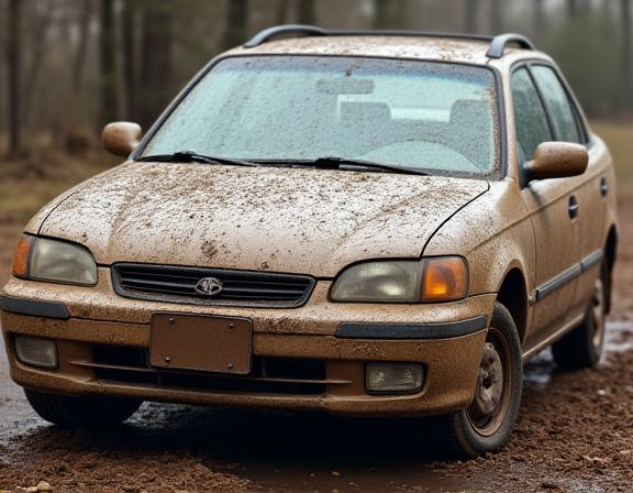 A car covered in mud and dirt before washing by Aurora Suds