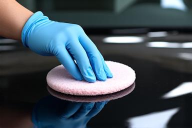 Applicator applying a ceramic coating to a car's hood